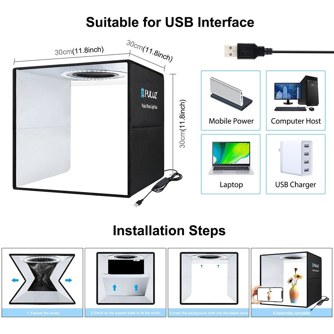 PULUZ 30cm LED Photo Softbox with 6 Colour Backdrops - Image 4