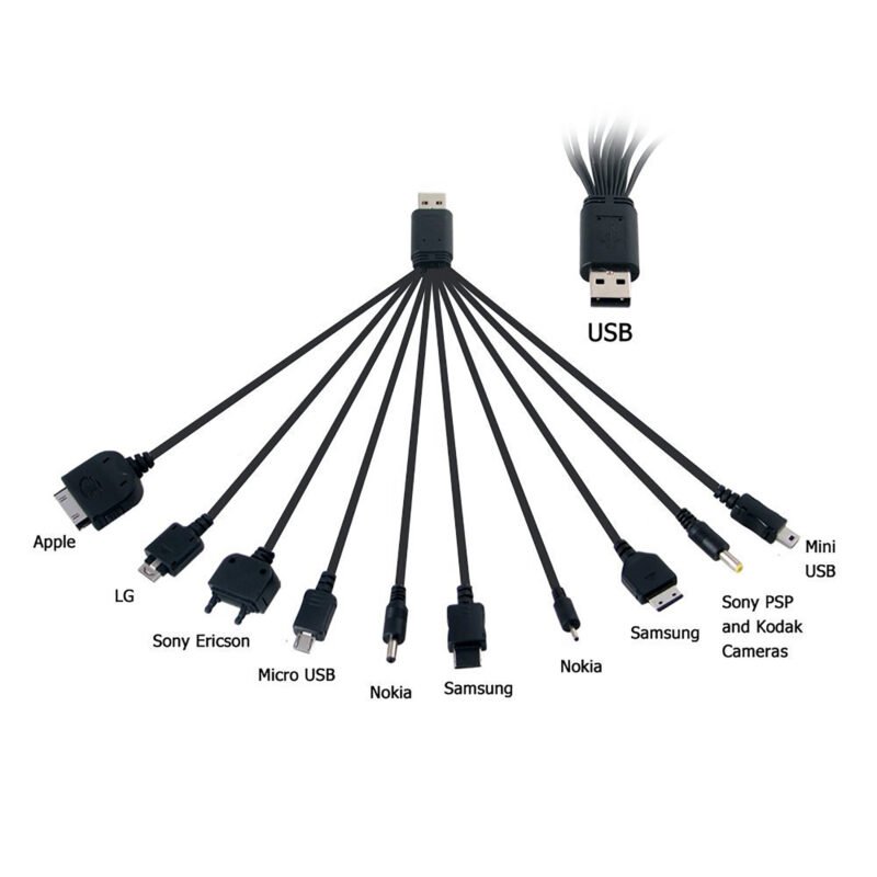 Universal 10 in 1 Multi USB Cable Car Charger for Mobile Phone