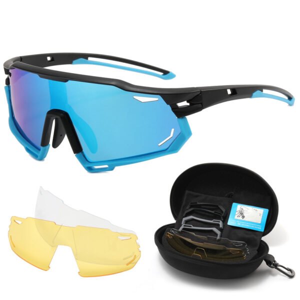 Polarized, UV 400,sport cycling glasses with 3 interchangeable lenses-Blue Black
