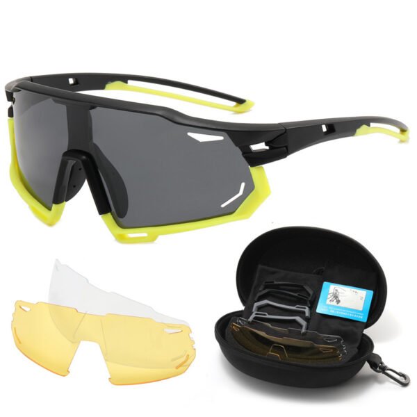 Polarized, UV 400,sport cycling glasses with 3 interchangeable lenses-Lime Black