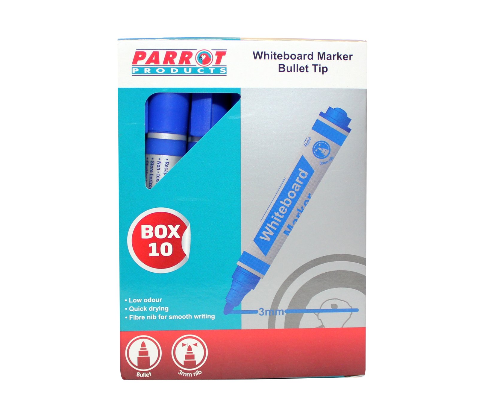 Whiteboard Markers (10 Markers – Bullet Tip – Blue)