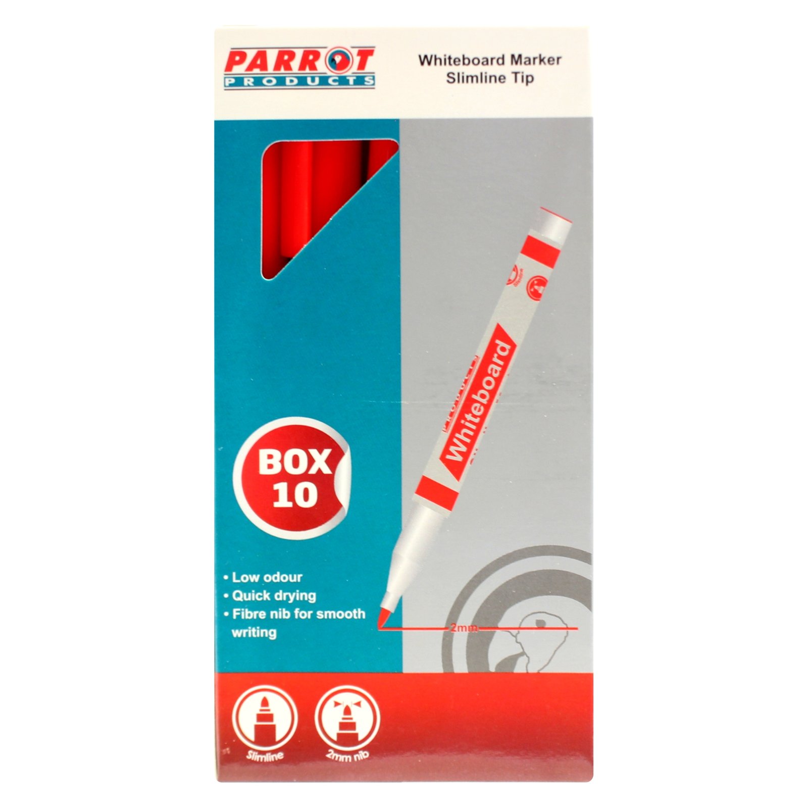 Whiteboard Markers (10 Markers – Slimline Tip – Red)
