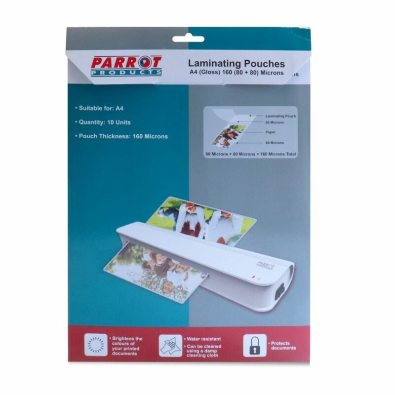 Laminating Pouches (A4 - Gloss - 220x310mm - 160 (80+80) Microns - Pack 10)