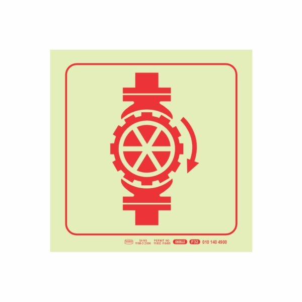 Photoluminescent 190mm Safety Sign F32 Sprinkler Stop Valve