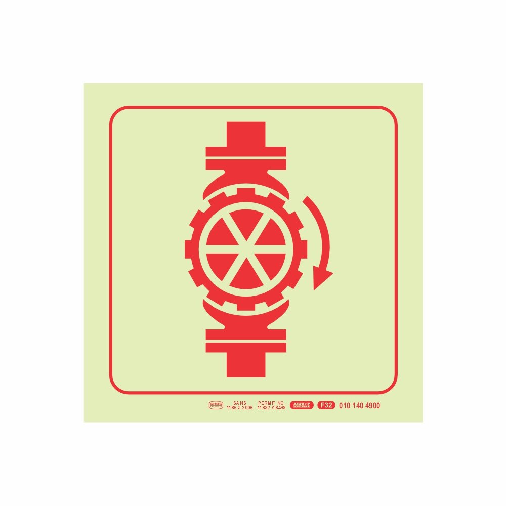 Photoluminescent 190mm Safety Sign F32 Sprinkler Stop Valve
