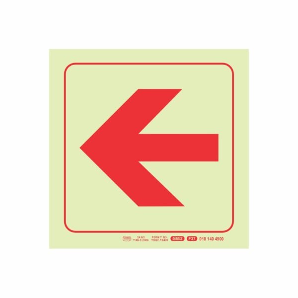 Photoluminescent 190mm Safety Sign F37 Arrow Left