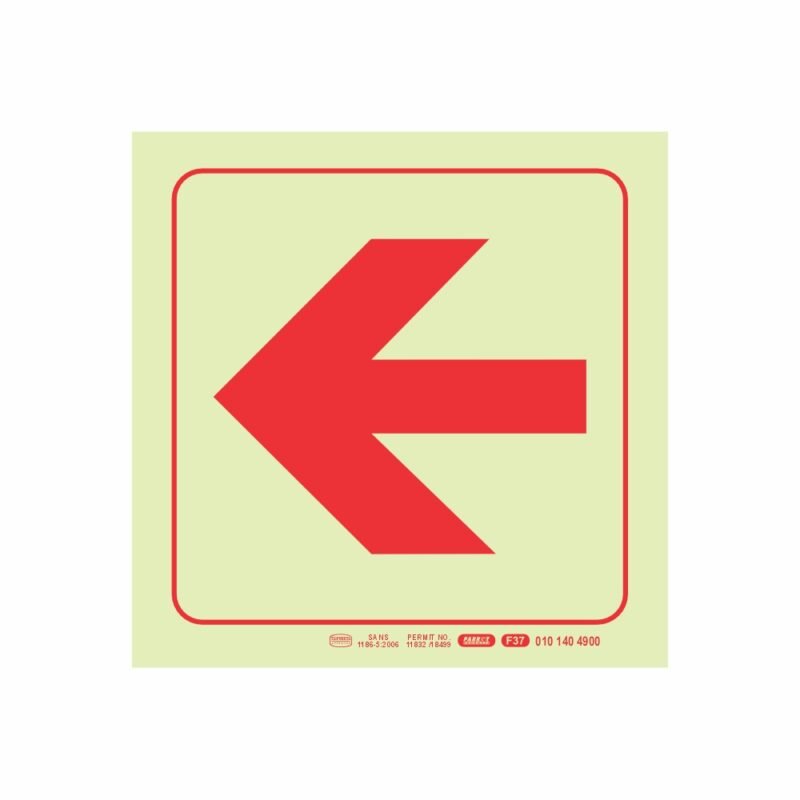 Photoluminescent 190mm Safety Sign F37 Arrow Left