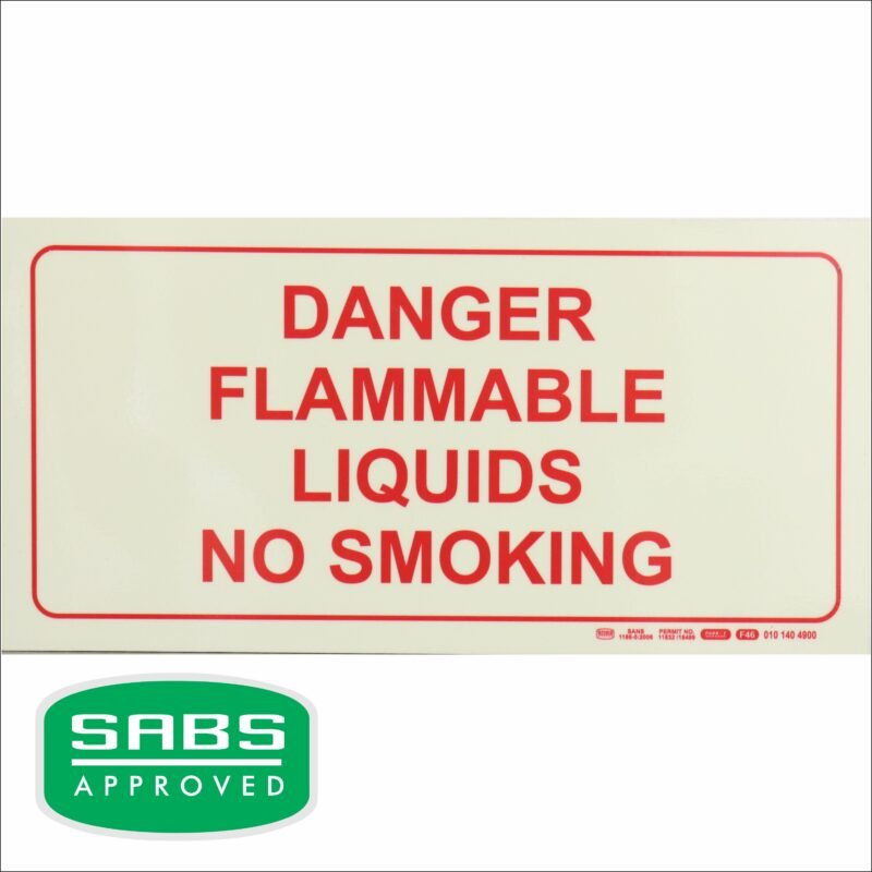 Photoluminescent 190mm Safety Sign - F46 Danger Flammable Liquids No Smoking