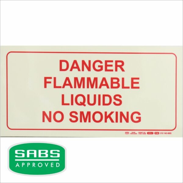 Photoluminescent 190mm Safety Sign - F46 Danger Flammable Liquids No Smoking