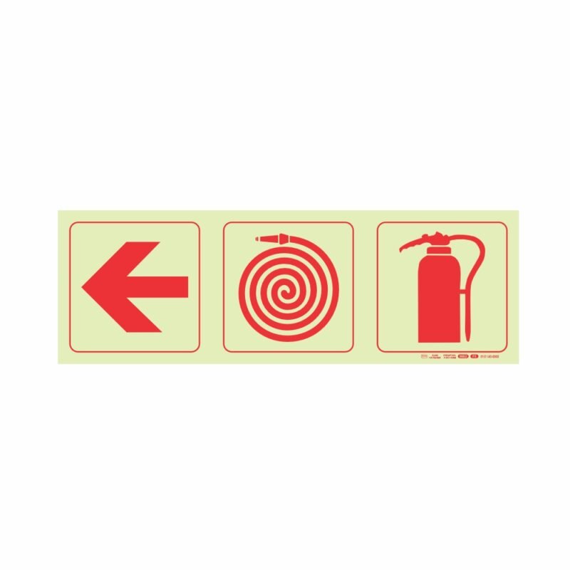 Photoluminescent 190mm Safety Sign F5 Arrow Left Fire Hose Reel Fire Extinguisher