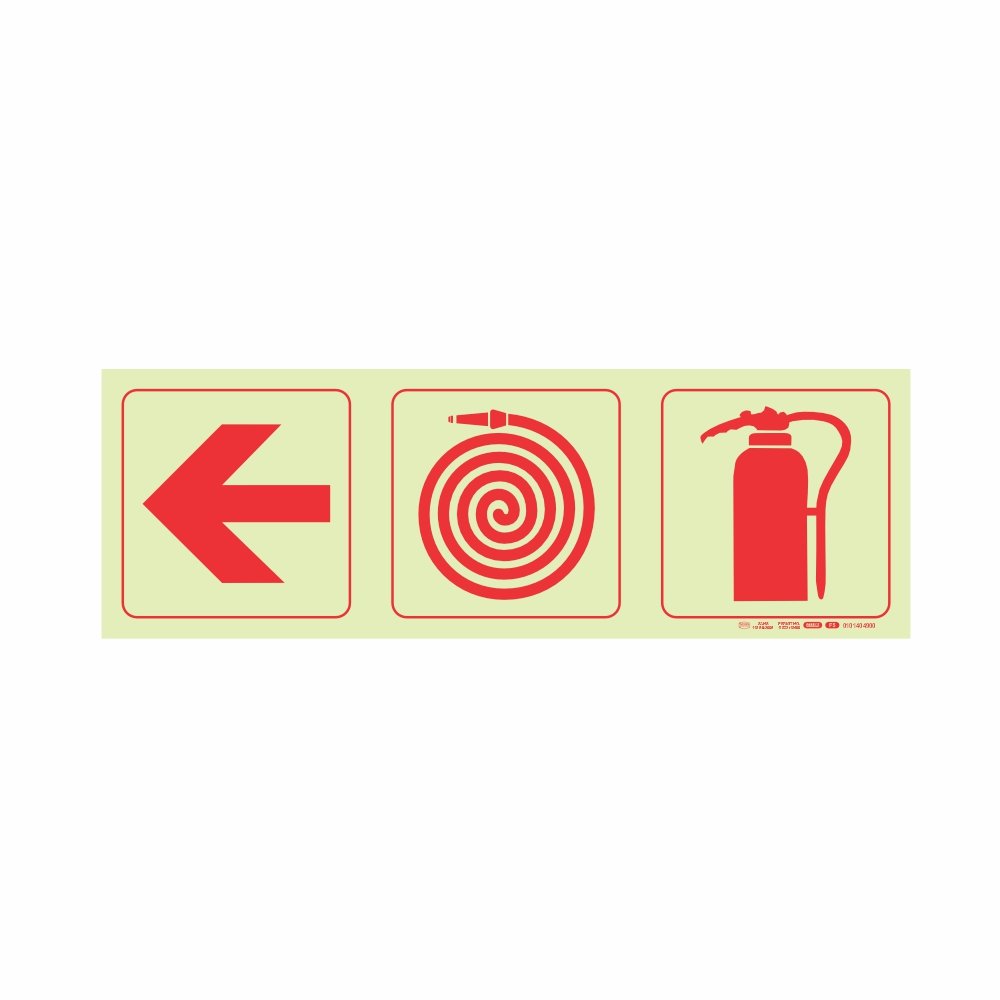 Photoluminescent 190mm Safety Sign F5 Arrow Left Fire Hose Reel Fire Extinguisher