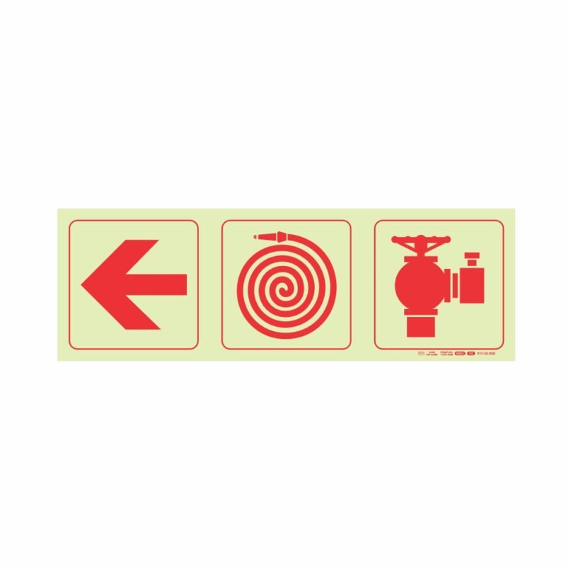 Photoluminescent 190mm Safety Sign F8 Arrow Left Fire Hose Reel Fire Hydrant
