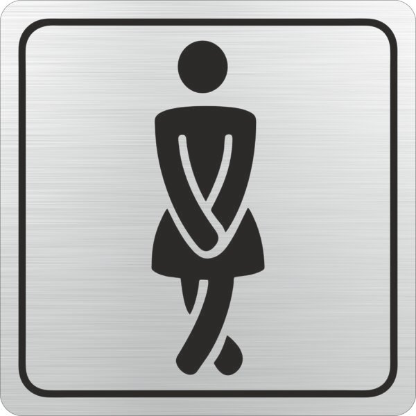 Ladies Toilet Symbolic Sign - Black Printed on Brushed Aluminium ACP (150 x 150mm)