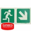 Photoluminescent 190MM Safety Sign - E13-Running Man+Diagonal Arrow Down AND Right