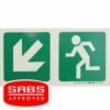Photoluminescent 190MM Safety Sign - E14-Diagonal Arrow Down AND Left + Running Man