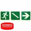 Photoluminescent 190MM Safety Sign - E16-Running Man+Stairs Going Down+Arrow Right