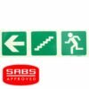 Photoluminescent 190MM Safety Sign - E17-Arrow Left+Stairs Going Down+Running Man