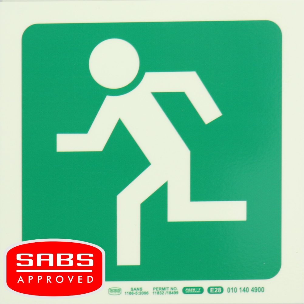 Photoluminescent 190MM Safety Sign - E28-Running Man Facing Left