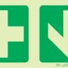 Photoluminescent 190MM Safety Sign - E7A-Green Cross+Arrow Down
