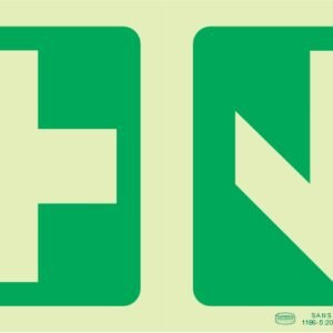 Photoluminescent 190MM Safety Sign - E7A-Green Cross+Arrow Down