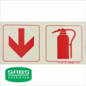Photoluminescent - 190m Safety Sign F13 Arrow Down Fire Extinguisher