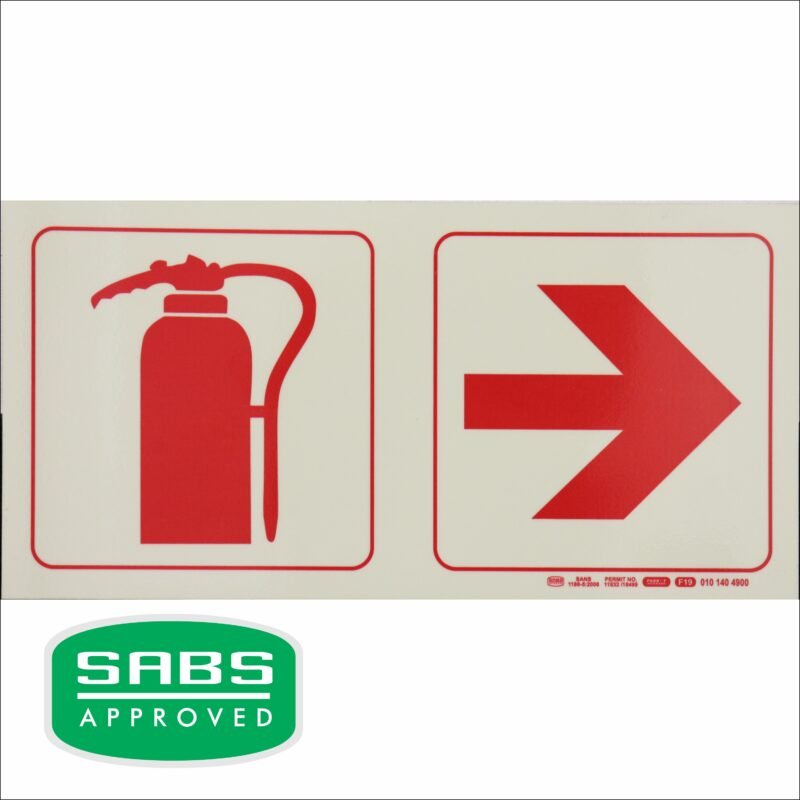 Photoluminescent 190mm Safety Sig F19 Fire Extinguisher Arow Right
