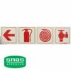 Photoluminescent 190mm Safety Sign - F1-Arrow Down + Fire Extinguisher + Fire Hose Reel+Fire Hyrant