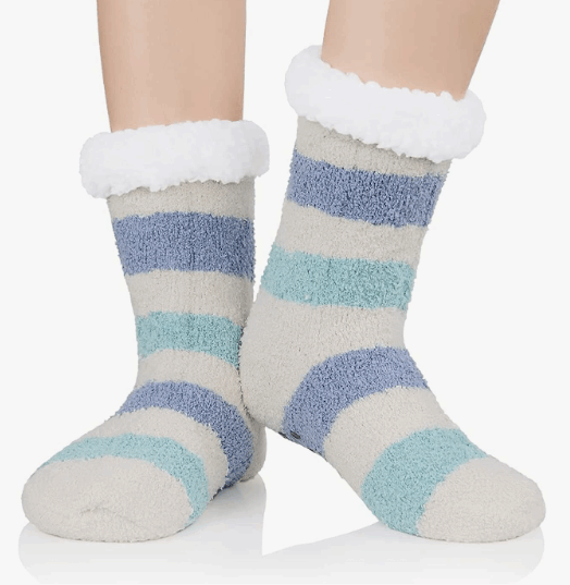 Comfy Anti Slip Ladies Socks - Blue & Grey