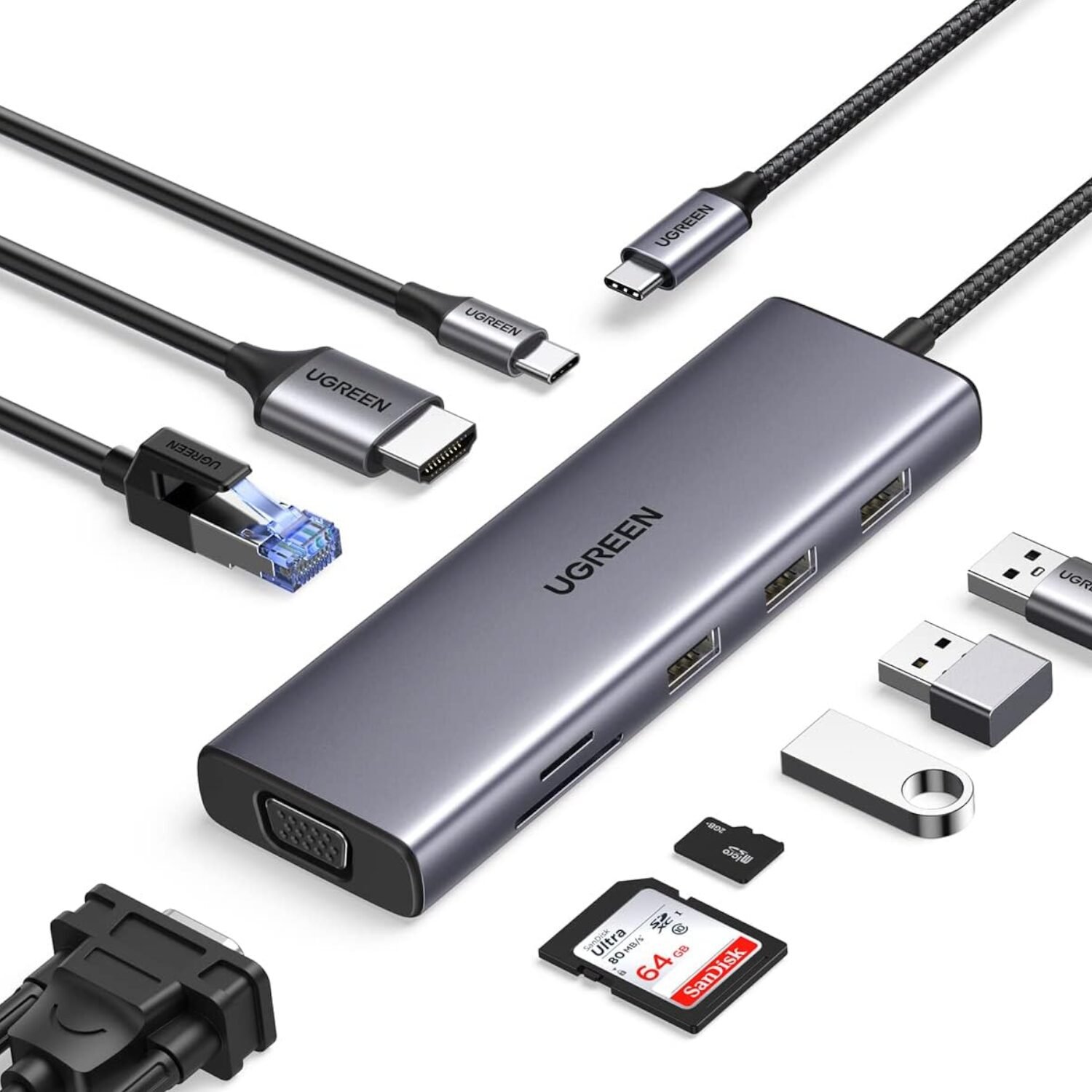 UGREEN 9-in-1 Type-C Hub | HDMI | VGA | LAN | SD/TF | 100W PD | USB3.0 - Image 2