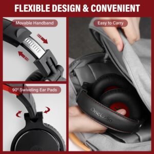 Oneodio Pro 10 Professional Wired Over Ear DJ and Studio Monitoring Headphones - Red/Black - Image 4