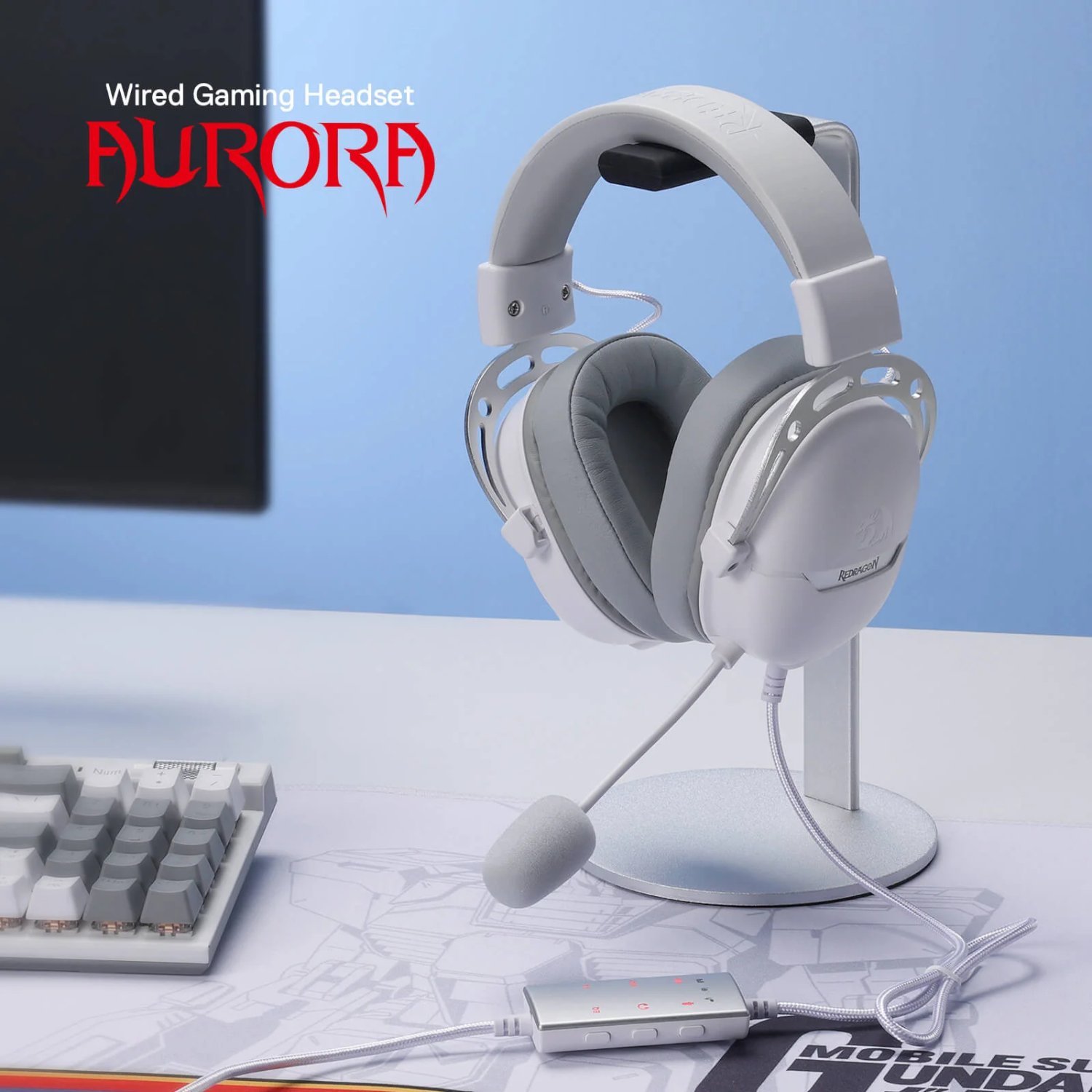 REDRAGON Over-Ear AURORA Gaming Headset - White - Image 2