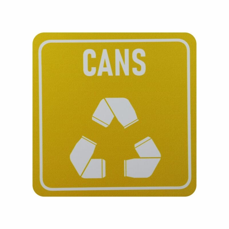 SIGN SYMBOLIC YELLOW PRINTED CANS ONLY RECYCLE SIGN ON WHITE ACP 150*150mm