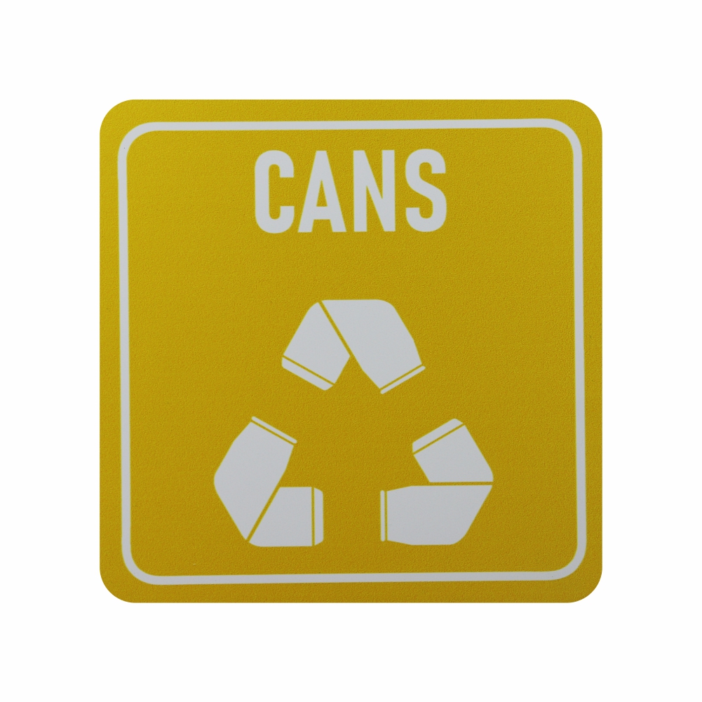 SIGN SYMBOLIC YELLOW PRINTED CANS ONLY RECYCLE SIGN ON WHITE ACP 150*150mm