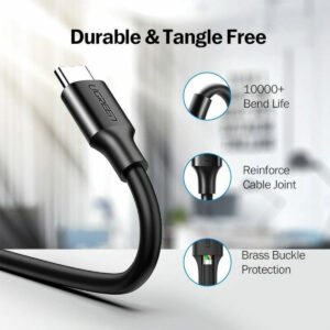 UGREEN Type-C to USB 3.0 Cable 1m – Fast Charging 3A, 5Gbps Sync – Black - Image 3