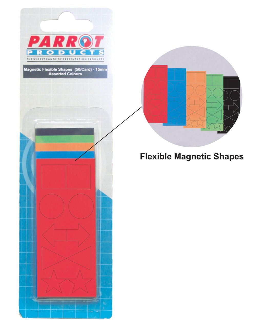 Magnetic Flexible Shapes (15mm – 50 Pack – Assorted)
