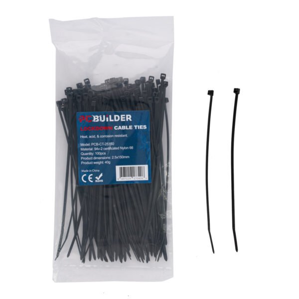PCBuilder LOCKDOWN 150mm Cable Ties (100 pcs) - Black