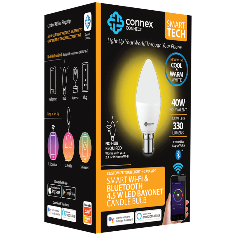 Smart WiFi Bulb 4.5W LED White Candle Bayonet