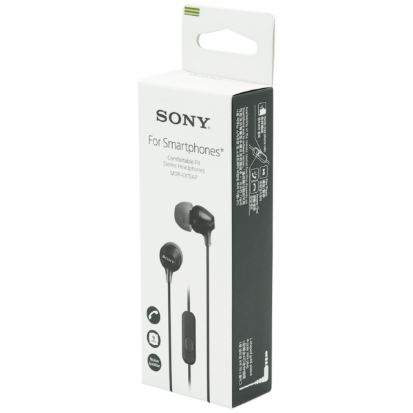 Sony MDR-EX15AP (Black) In-Ear Earphone with Mic for iPhone - Android - BlackBerry