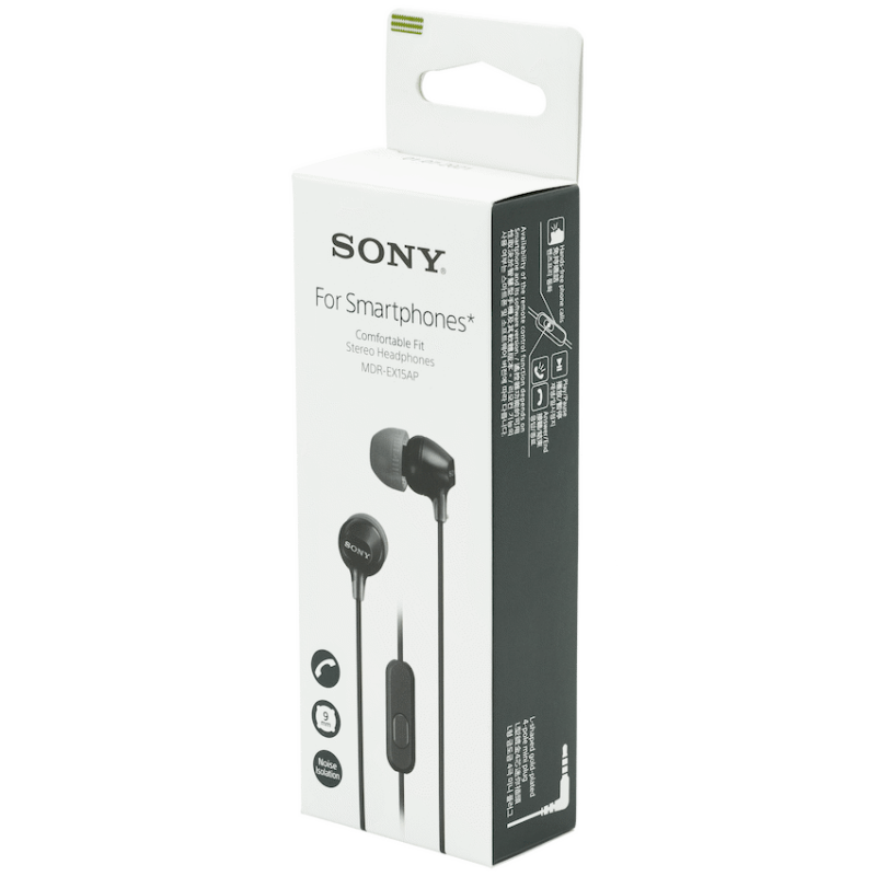 Sony MDR-EX15AP (Black) In-Ear Earphone with Mic for iPhone - Android - BlackBerry