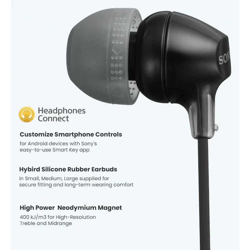 Sony MDR-EX15AP (Black) In-Ear Earphone with Mic for iPhone - Android - BlackBerry