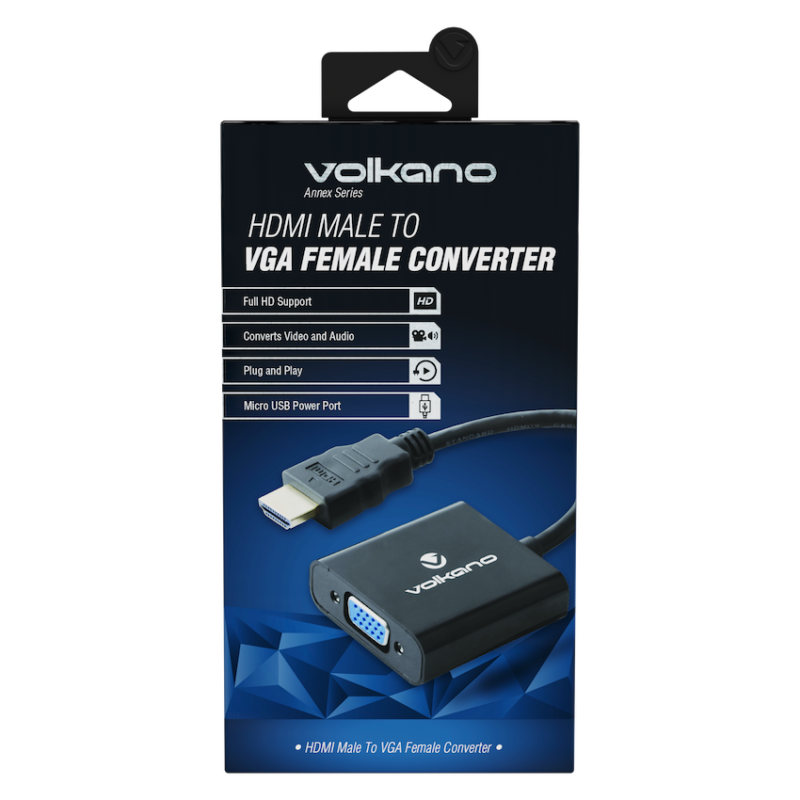 Volkano Annex Series HDMI Male to VGA Female Converter, 10cm Cable, with Sound
