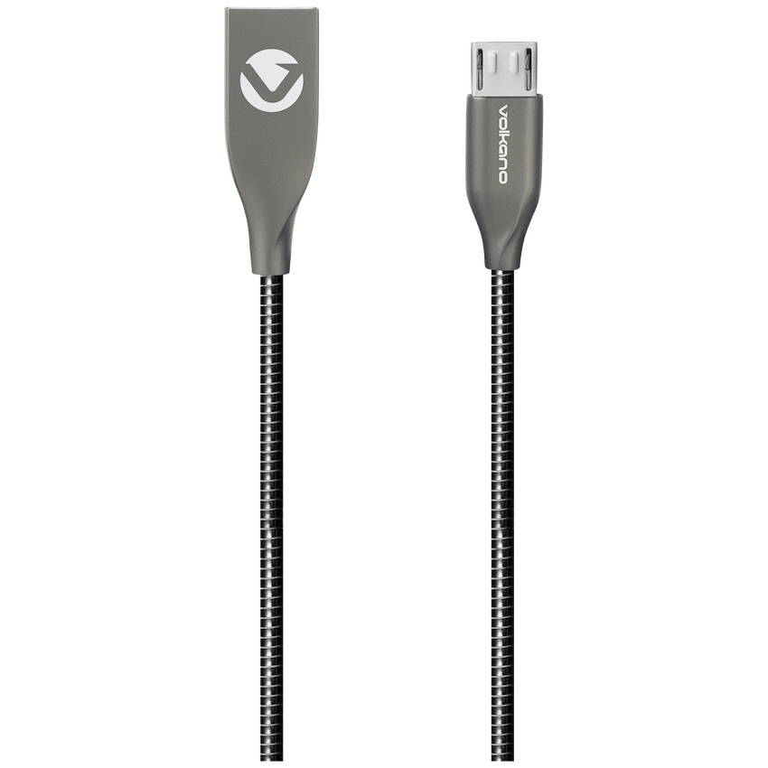 Volkano Iron Series Round Metallic Spring Micro USB Cable 1.2m - Black - Image 1