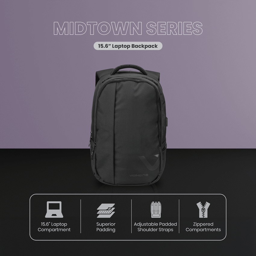 Volkano Midtown 15.6" Laptop Backpack - Black - Image 4