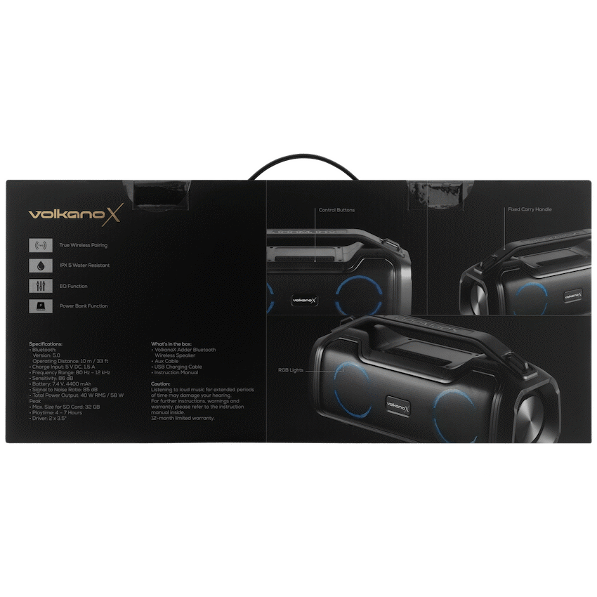 VolkanoX Adder Series Bluetooth Speaker - Black - Image 12