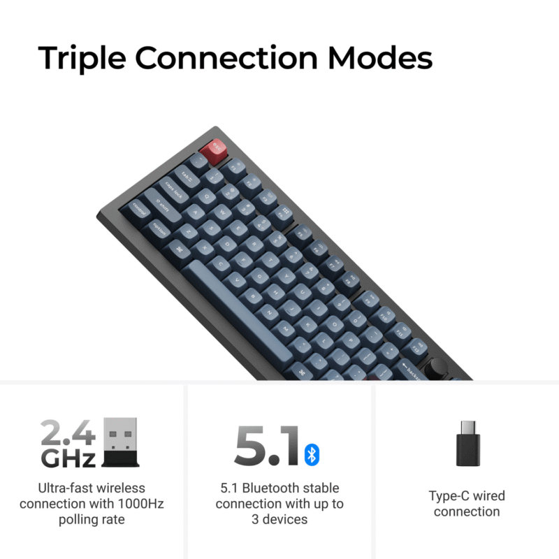 Keychron V3 Max QMK/VIA 80% Wireless Custom Mechanical Keyboard (Brown Switch) – Carbon Black