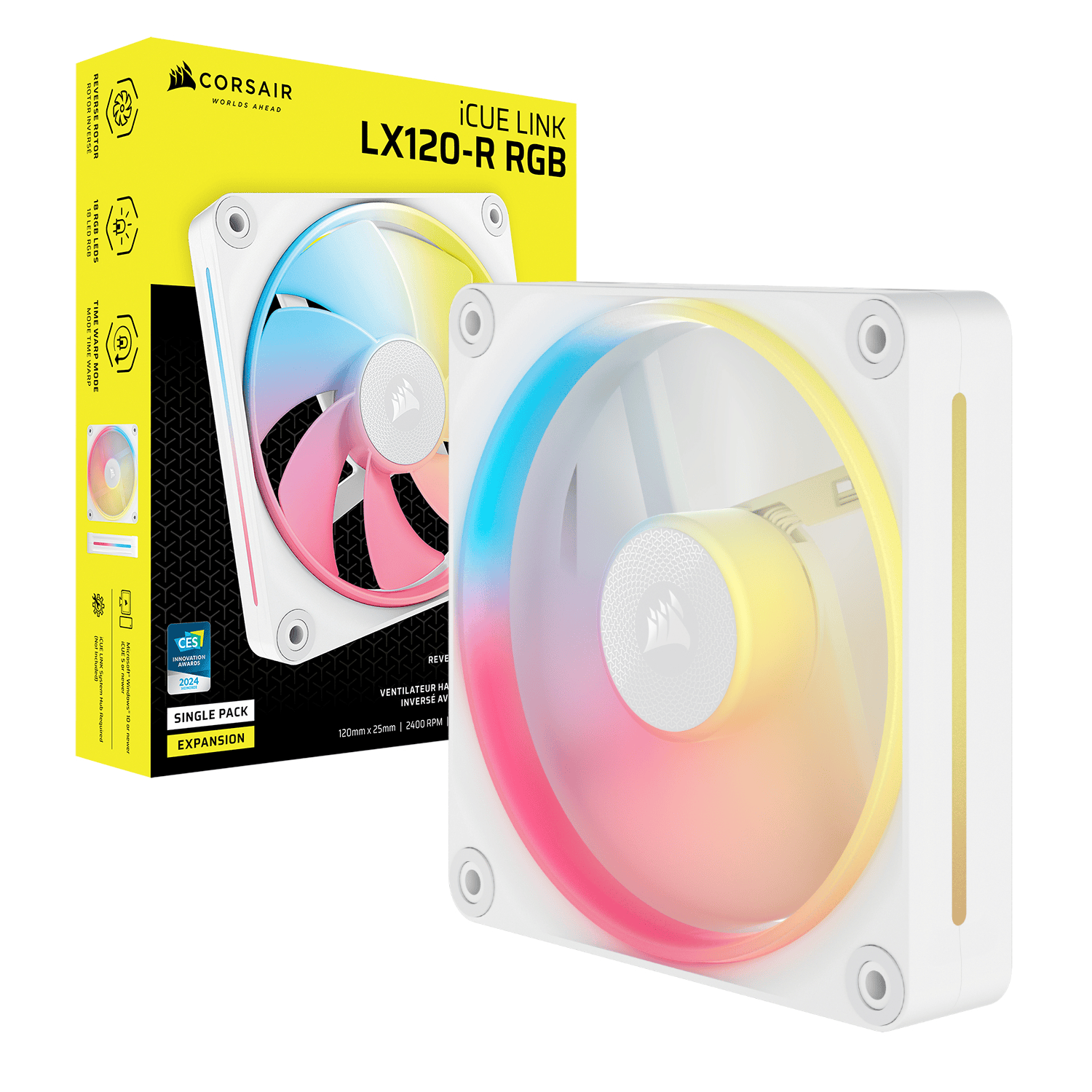 Corsair iCUE LINK LX120-R RGB 120mm PWM Reverse Fan Expansion – White - Image 5