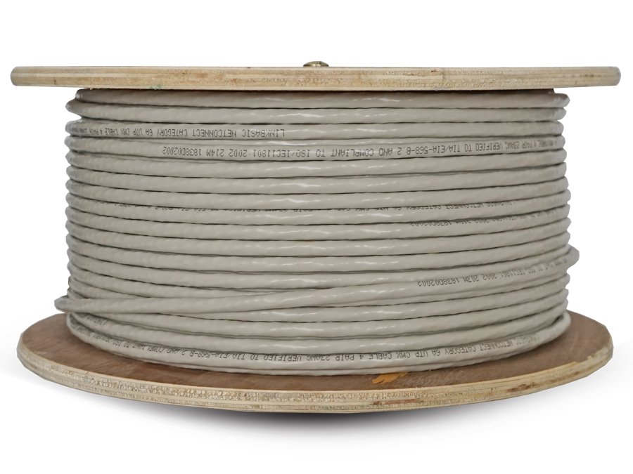 Linkbasic 100m Drum Cat6a Solid Grey UTP Cable